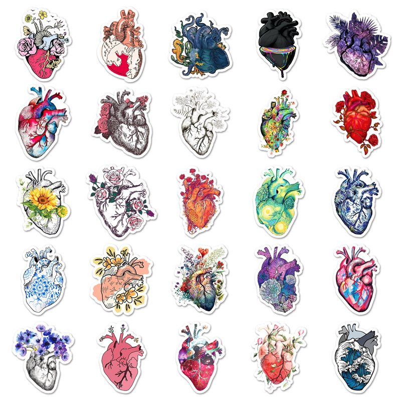 50pcs Wholesale Price Creative Bbody Organ Cartoon Sticker Waterproof Decorative Custom Heart Sticker