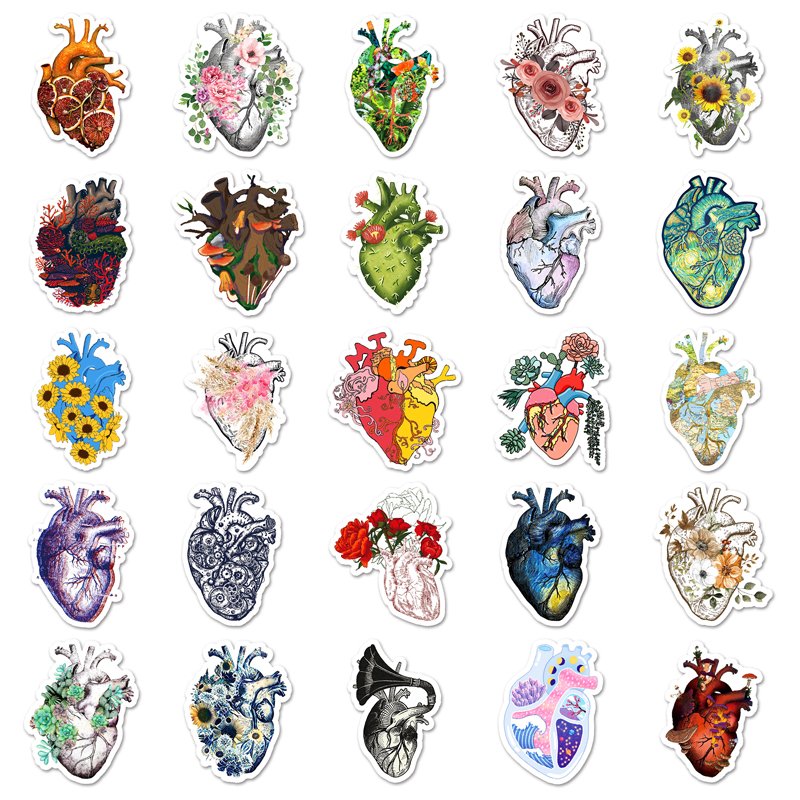 50pcs Wholesale Price Creative Bbody Organ Cartoon Sticker Waterproof Decorative Custom Heart Sticker