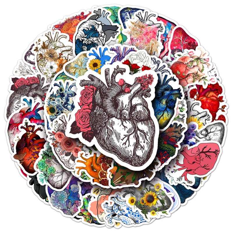 50pcs Wholesale Price Creative Bbody Organ Cartoon Sticker Waterproof Decorative Custom Heart Sticker