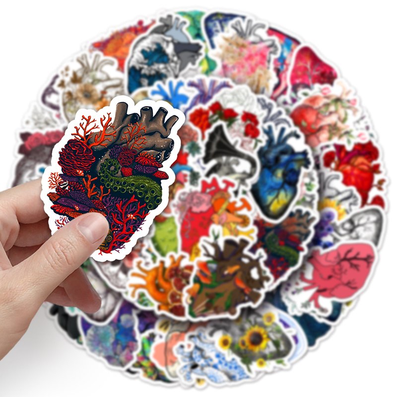 50pcs Wholesale Price Creative Bbody Organ Cartoon Sticker Waterproof Decorative Custom Heart Sticker