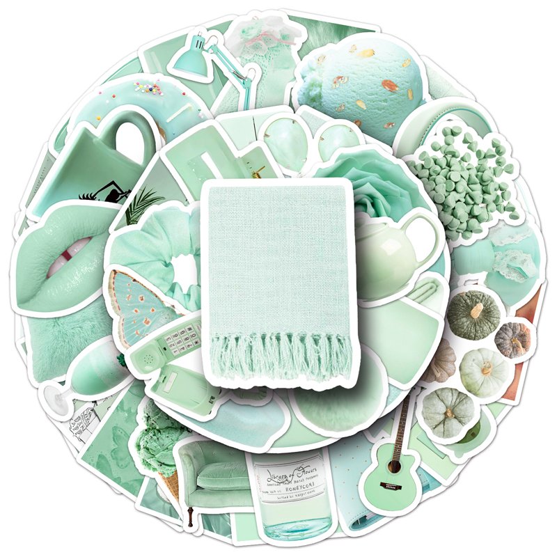50Pcs Factory Outlet Sale Waterproof Custom Sticker Partysu Cartoon Graffiti Mint Green INS Style Stickers
