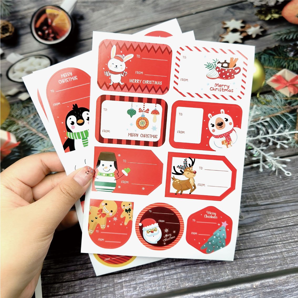 Christmas stickers custom cartoon die cut stickers printing adhesive gift packaging labels merry christmas stickers
