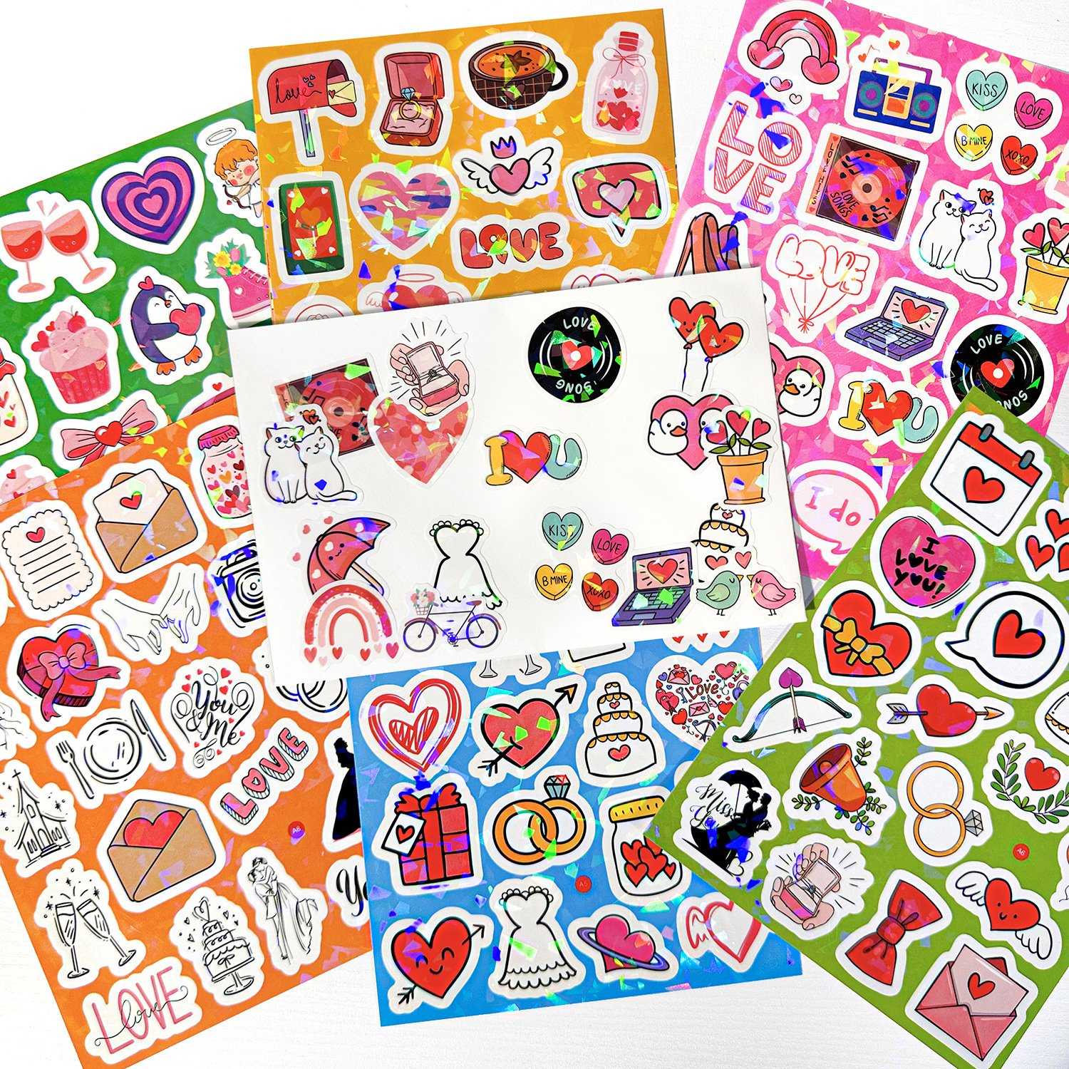 Custom PVC Self Adhesive Clear Stickers Kiss Cut Logo Printing Holographic Laser Film glitter Sticker Sheet