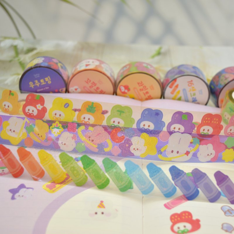 Customized Cartoon Pattern Style Clear Printed Sticker Waterproof Cute Transparent Kiss Cut Washi Tape