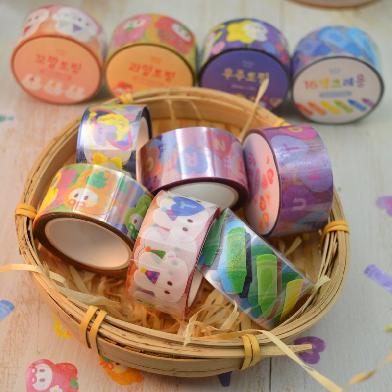 Customized Cartoon Pattern Style Clear Printed Sticker Waterproof Cute Transparent Kiss Cut Washi Tape
