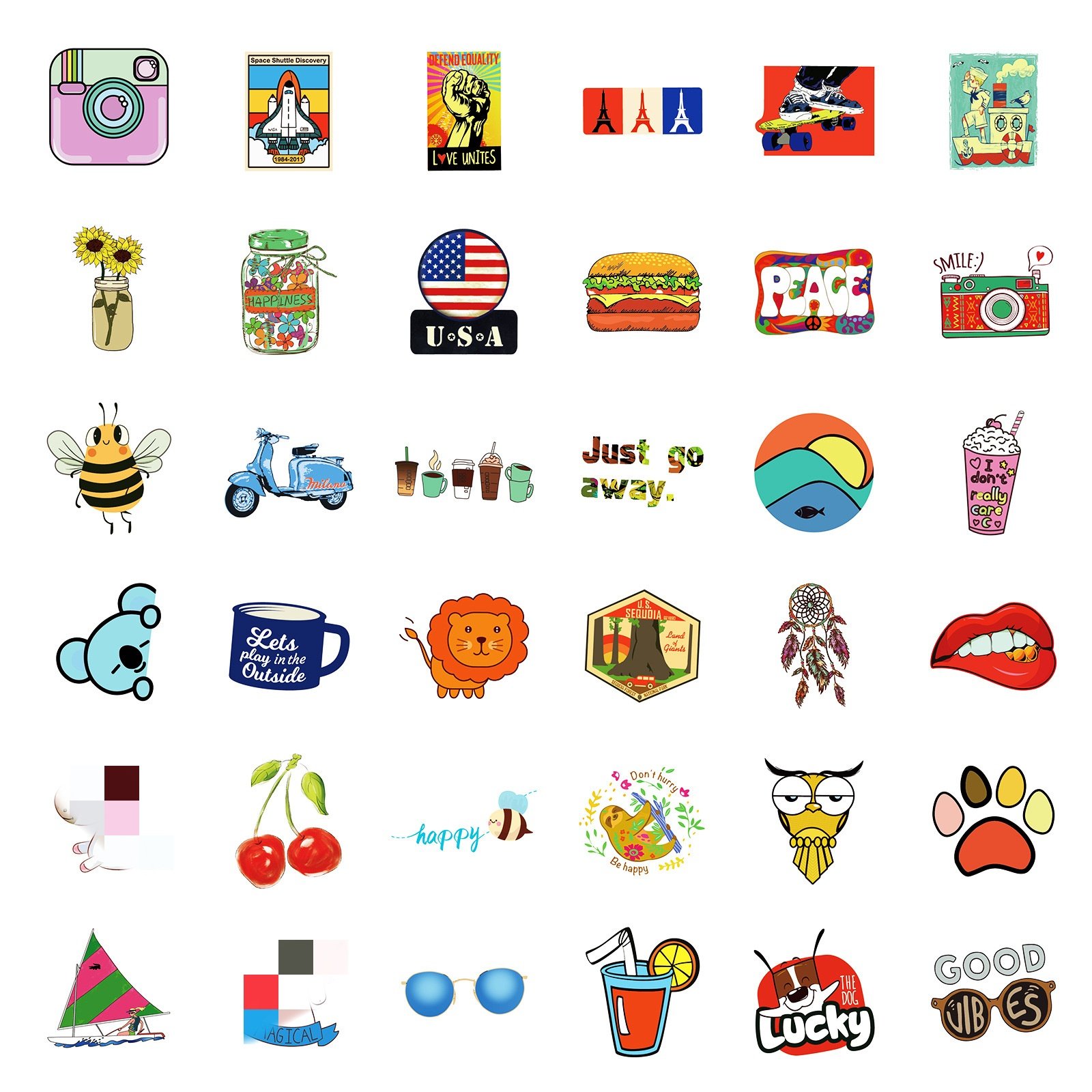 100PCS Fashional hippie style cartoon animals travelling sticker