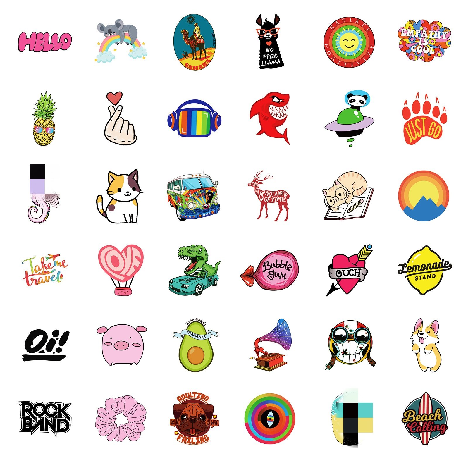 100PCS Fashional hippie style cartoon animals travelling sticker