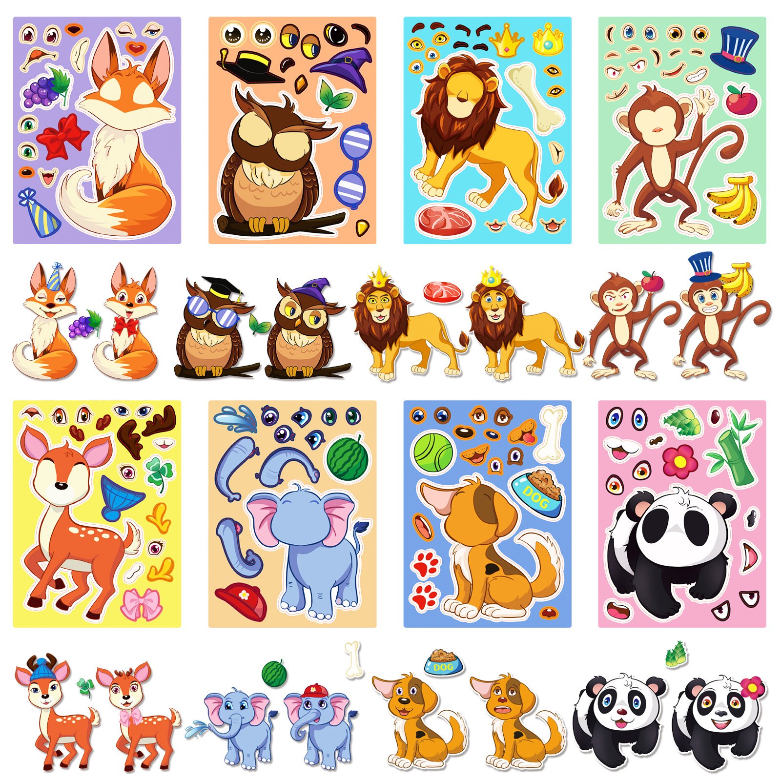 Make A Face Cartoon Animal Stickers Cartoon Book Crafts For Kids DIY Party Puzzle Face Change Sticker