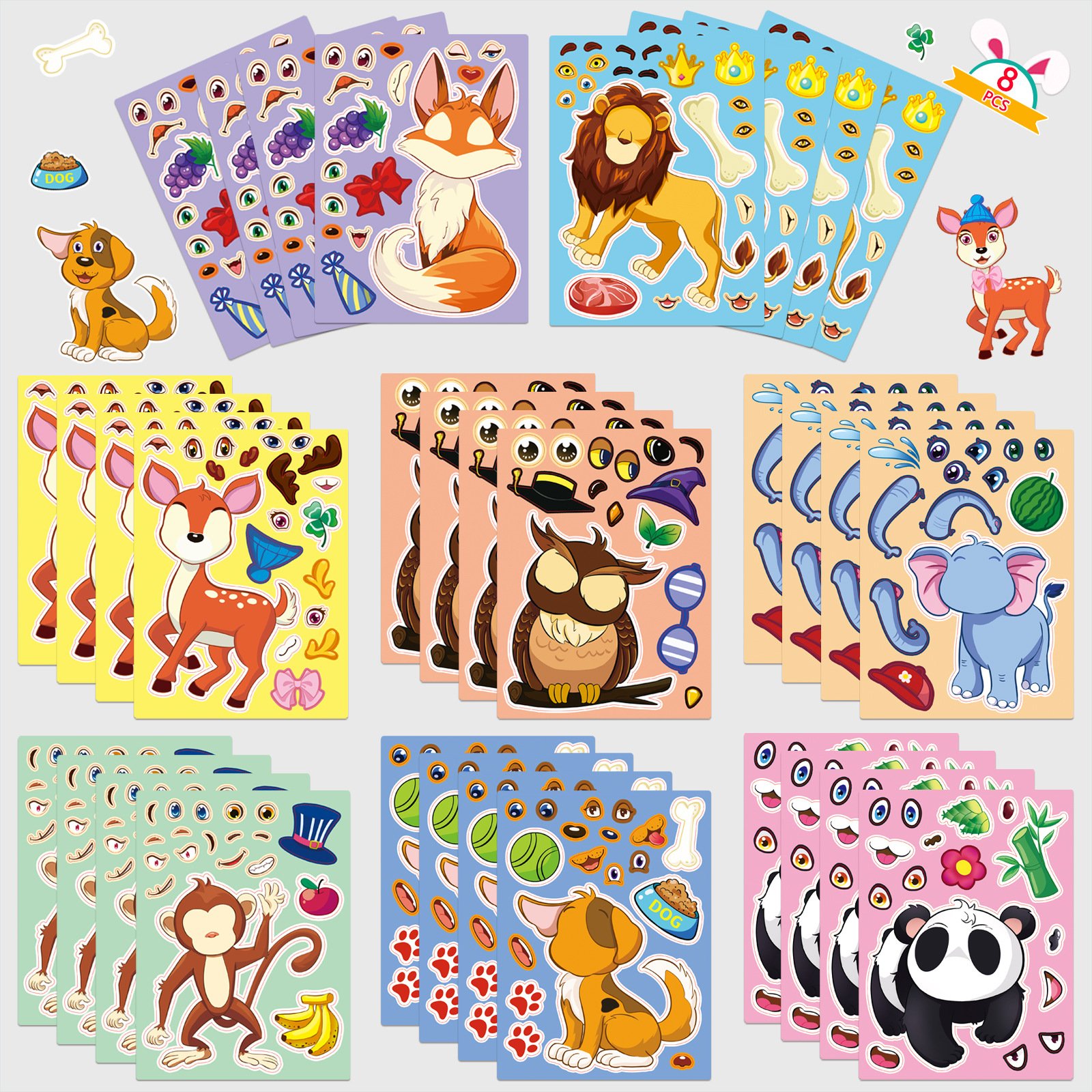 Make A Face Cartoon Animal Stickers Cartoon Book Crafts For Kids DIY Party Puzzle Face Change Sticker