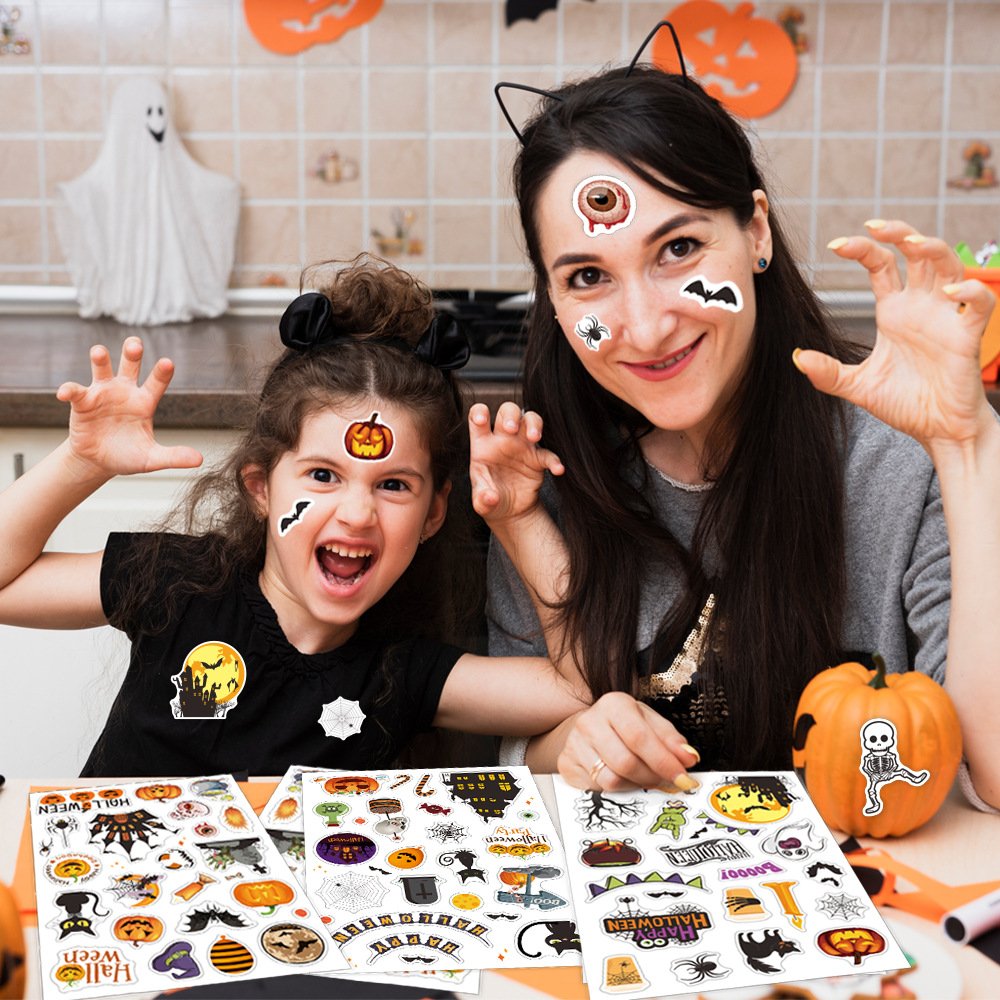 Halloween Stickers Cartoon Pumpkins Bats Vinyl Waterproof Sticker Sheets Self-Adhesive Laser Holographic Kiss cut Stickers