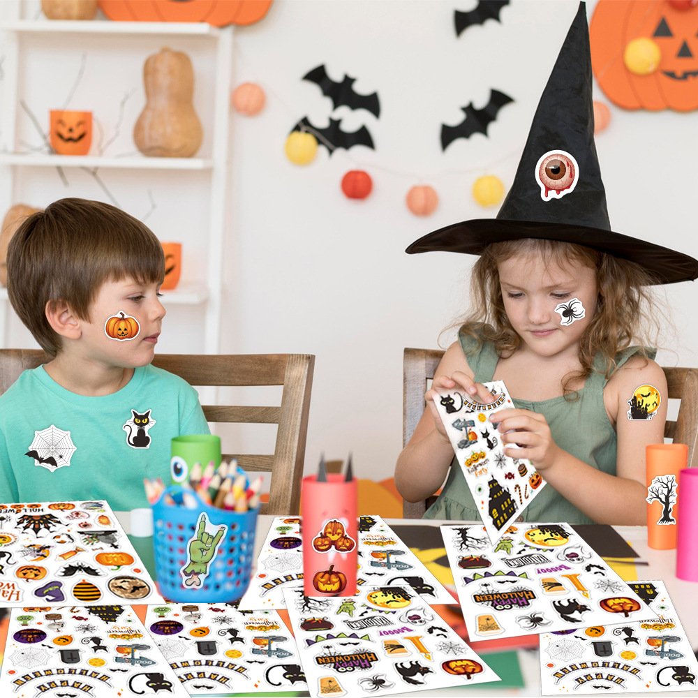 Halloween Stickers Cartoon Pumpkins Bats Vinyl Waterproof Sticker Sheets Self-Adhesive Laser Holographic Kiss cut Stickers