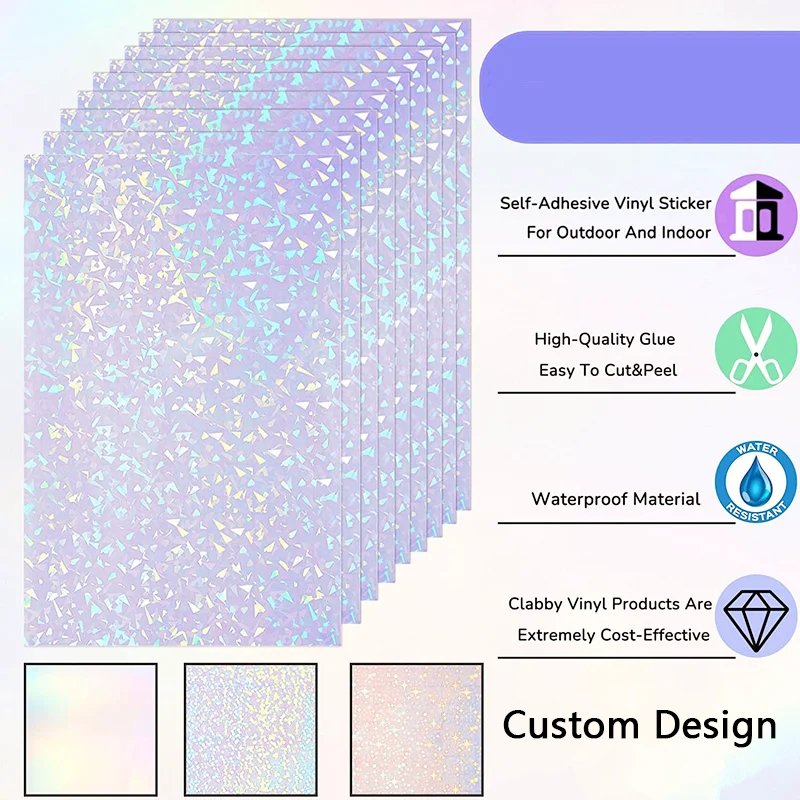 Clear Self Adhesive Logo Cartoon Decor Sticker Printing Paper A3 A4 Sholographic Hologram Sticker Plastic Paper Film
