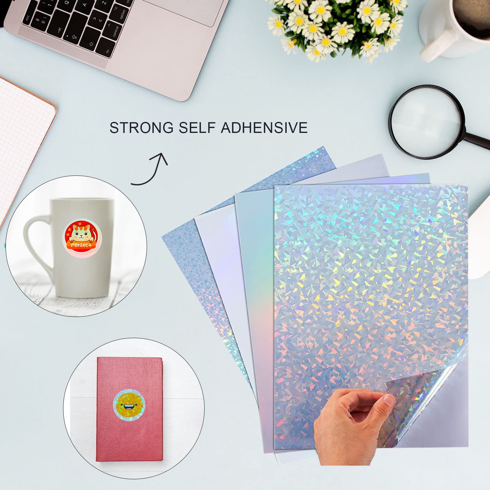 Clear Self Adhesive Logo Cartoon Decor Sticker Printing Paper A3 A4 Sholographic Hologram Sticker Plastic Paper Film