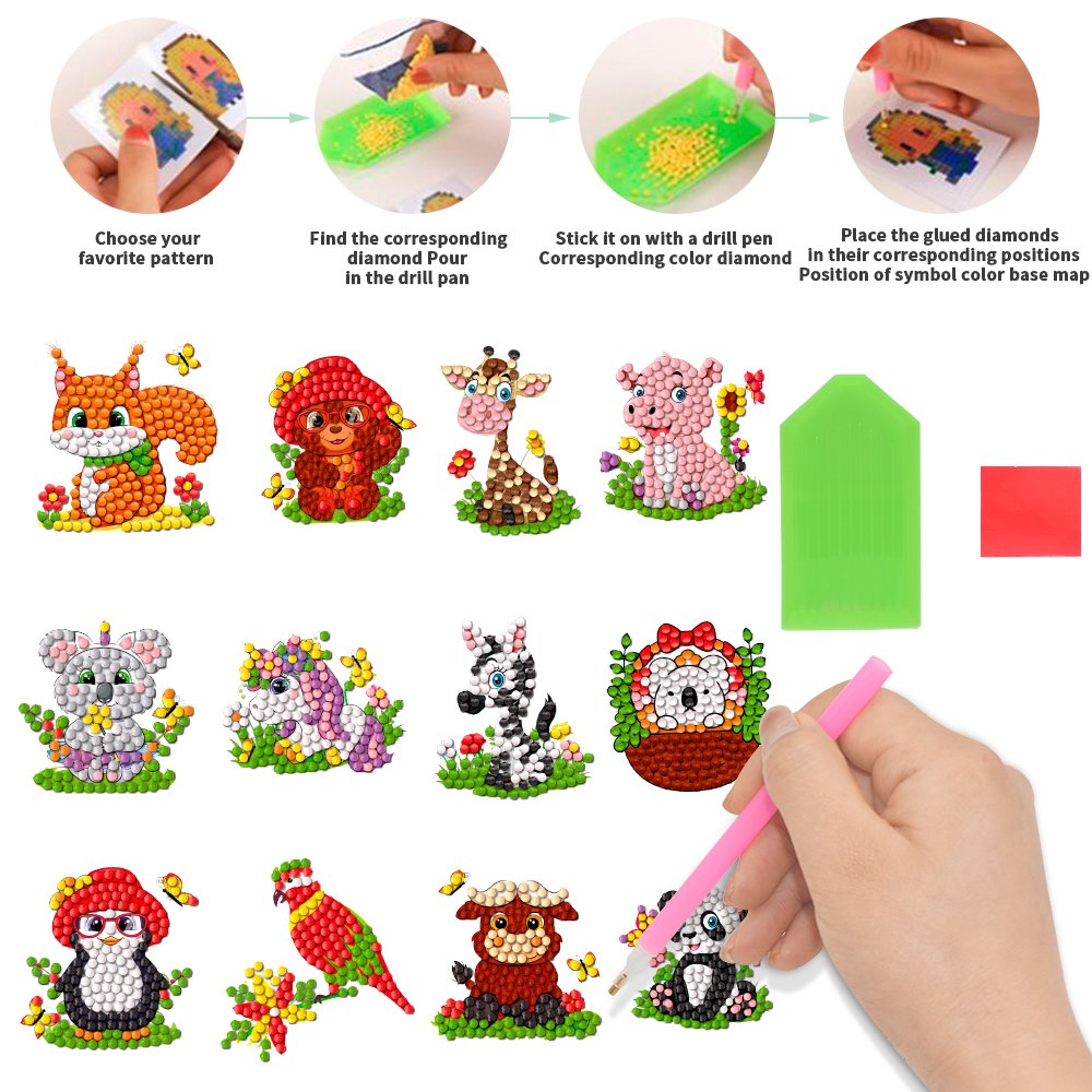 5D Diamond Art Sticker Kids Drawing Kit Digital Cute Animal Creative Diamond Art for girls ages 8-12 Crafts, adult beginners DIY