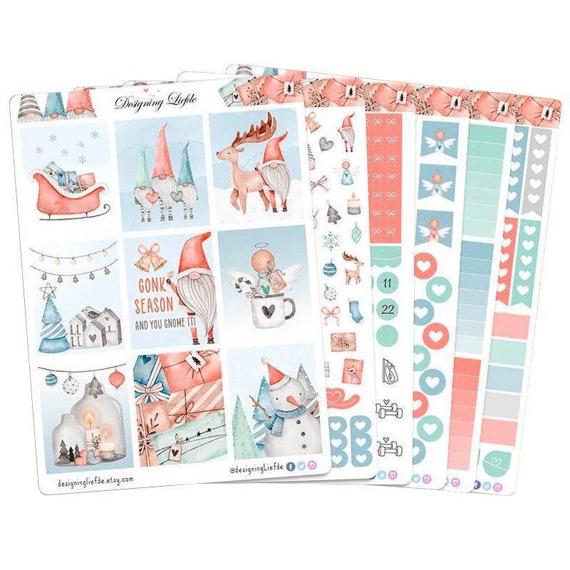 Custom Design Foil Planner Stickers Sheets Set Adhesive Diy Diary Planner Label Paper Cartoon Stickers Sheet