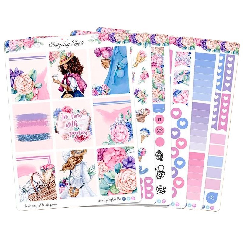 Custom Design Foil Planner Stickers Sheets Set Adhesive Diy Diary Planner Label Paper Cartoon Stickers Sheet
