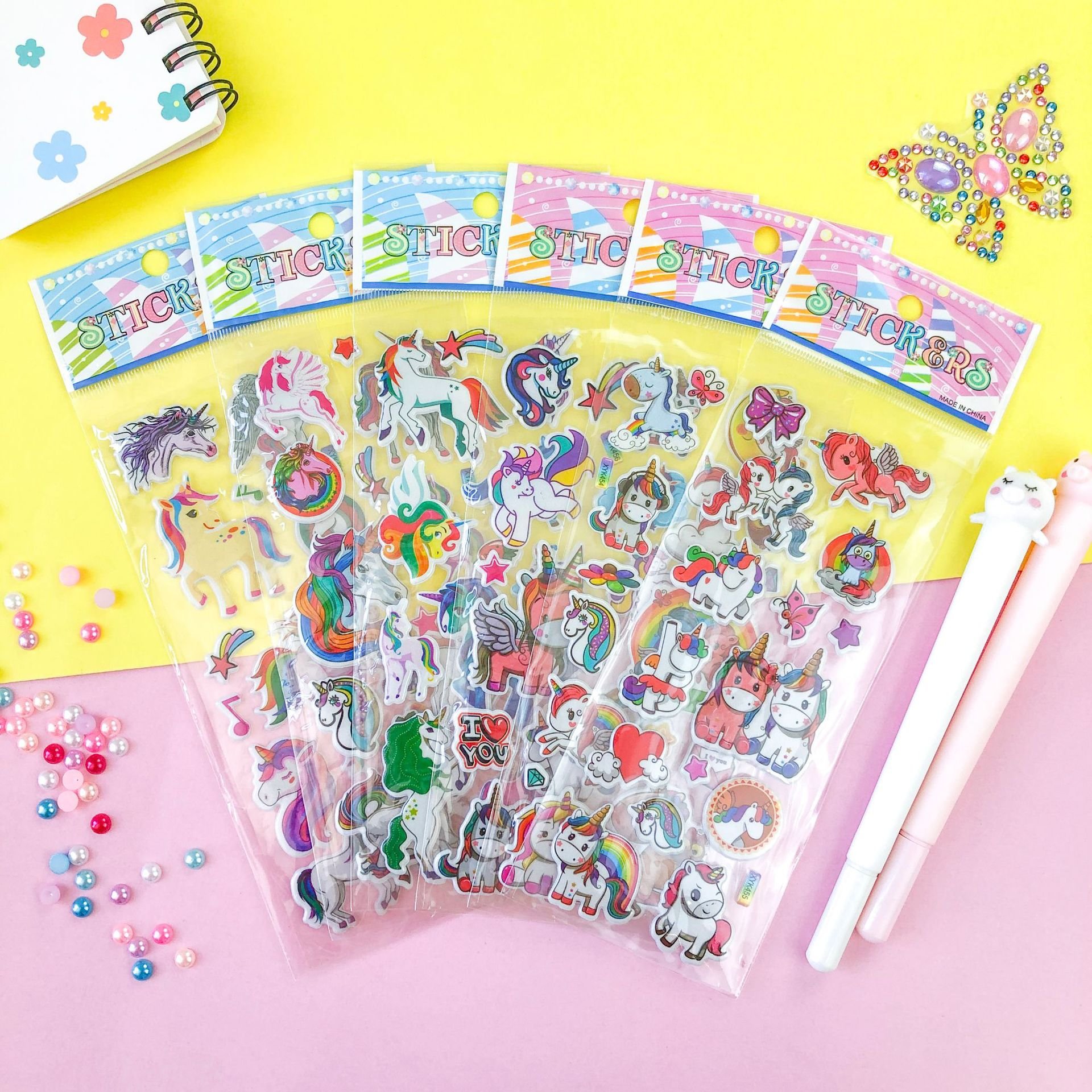 Best Quality Princess Dress Up Cartoon Girl Stickers 3d Puffy Waterproof Cartoon animal sticker