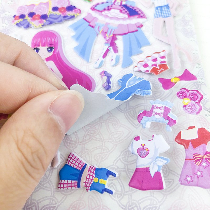 Best Quality Princess Dress Up Cartoon Girl Stickers 3d Puffy Waterproof Cartoon animal sticker