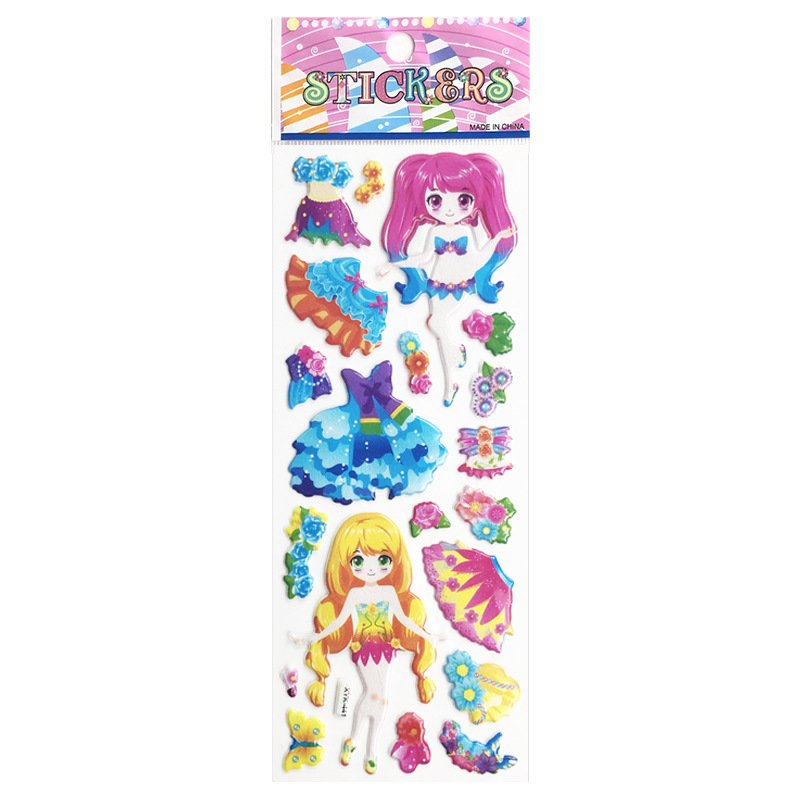 Best Quality Princess Dress Up Cartoon Girl Stickers 3d Puffy Waterproof Cartoon animal sticker