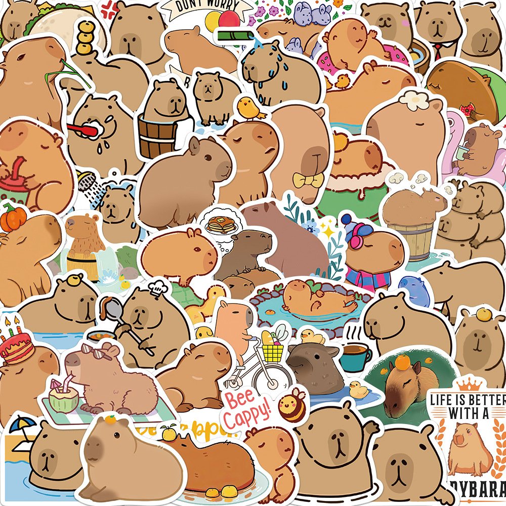 50PCS Cute Capybara Animal Stickers Car Motorcycle Travel Luggage Phone Guitar Laptop Cartoon helmet Decal Kid Gift Toys
