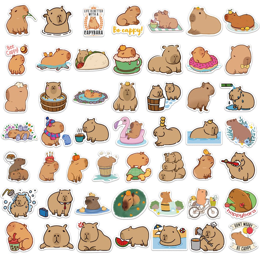 50PCS Cute Capybara Animal Stickers Car Motorcycle Travel Luggage Phone Guitar Laptop Cartoon helmet Decal Kid Gift Toys