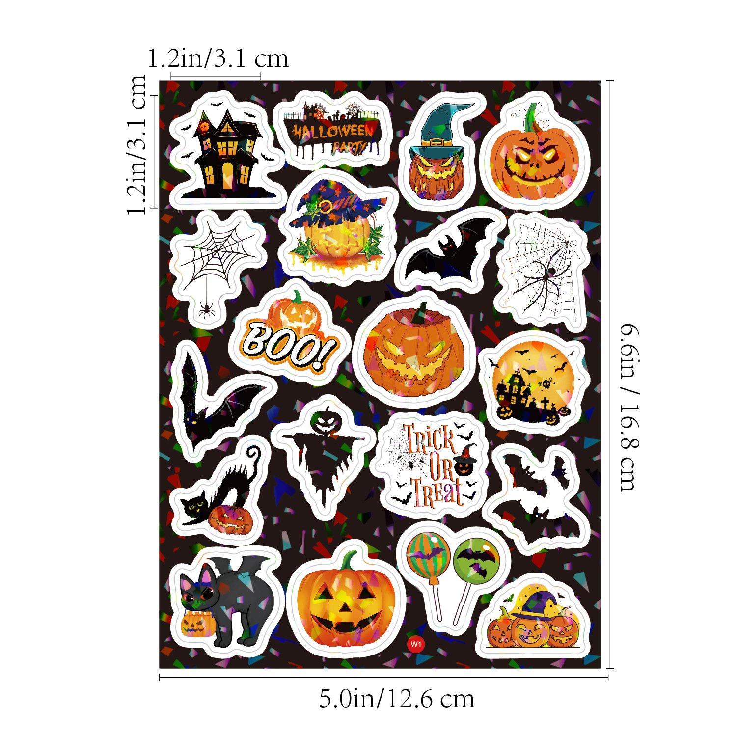 Halloween Holographic Sticker Sheets Self-adhesive Waterproof Party Decoration Stationery Stickers Cartoon Holiday Gift for Kids