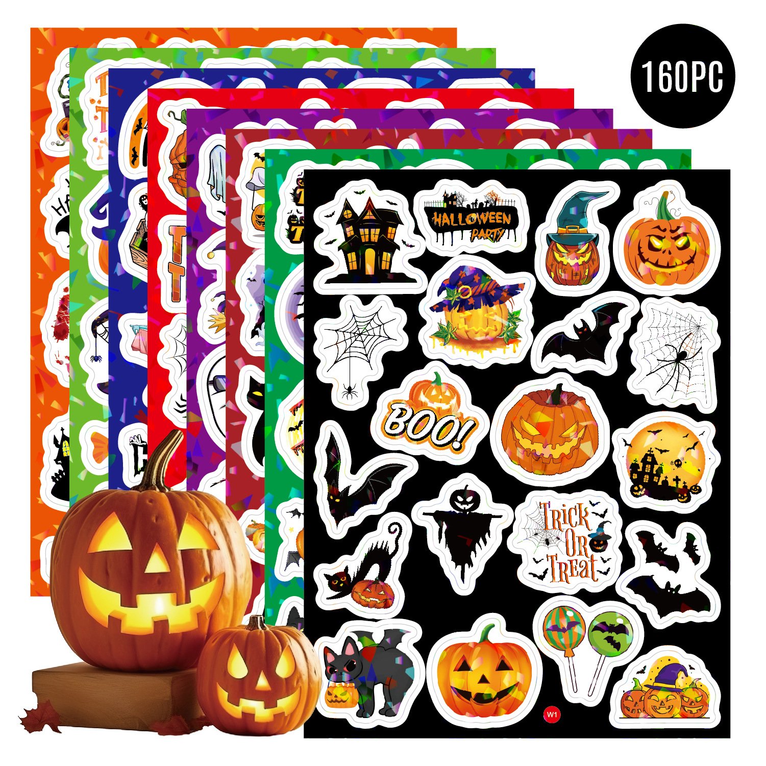 Halloween Holographic Sticker Sheets Self-adhesive Waterproof Party Decoration Stationery Stickers Cartoon Holiday Gift for Kids