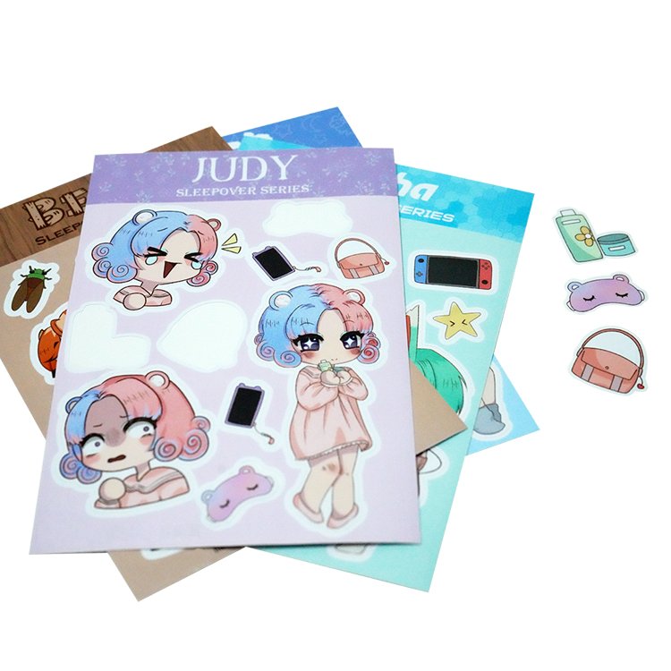 Custom Printing Cartoon Sticker Vinyl Die Cut Sticker Sheet Removable Kiss Cut Vinyl Stickers Sheet