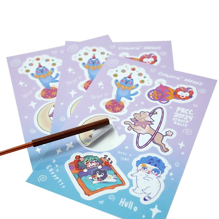 Custom Printing Cartoon Sticker Vinyl Die Cut Sticker Sheet Removable Kiss Cut Vinyl Stickers Sheet