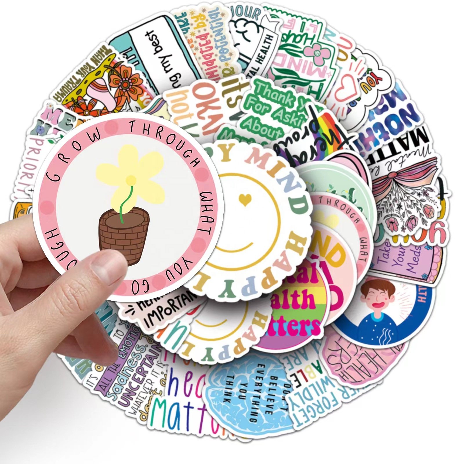50pcs Mental health text PVC waterproof graffiti decorative sticker packs for laptop helmet bike luggage notebook bottle