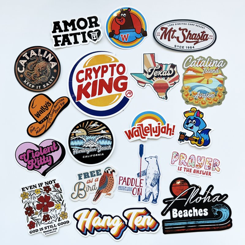 Custom Stickers Vinyl Die cut UV Printed Holographic Vsco Cartoon Pvc Label Pack Adhesive Waterproof Customs Logo Stickers Sheet