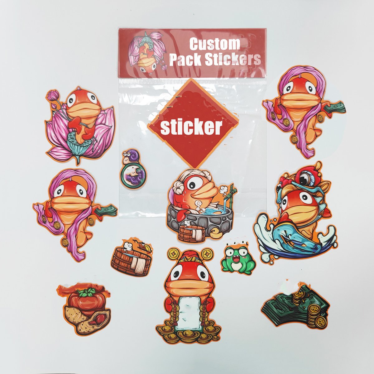 Custom Waterproof Cartoon Sticker Packs in OPP Bag for Advertising Promotion Use Pack Stickers Die cut PVC Vinyl Sticker Packs