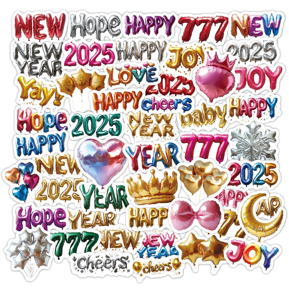 High appearance level die cut Sticker 50 balloon foil digital English New Year DIY Guitar suitcase stickers