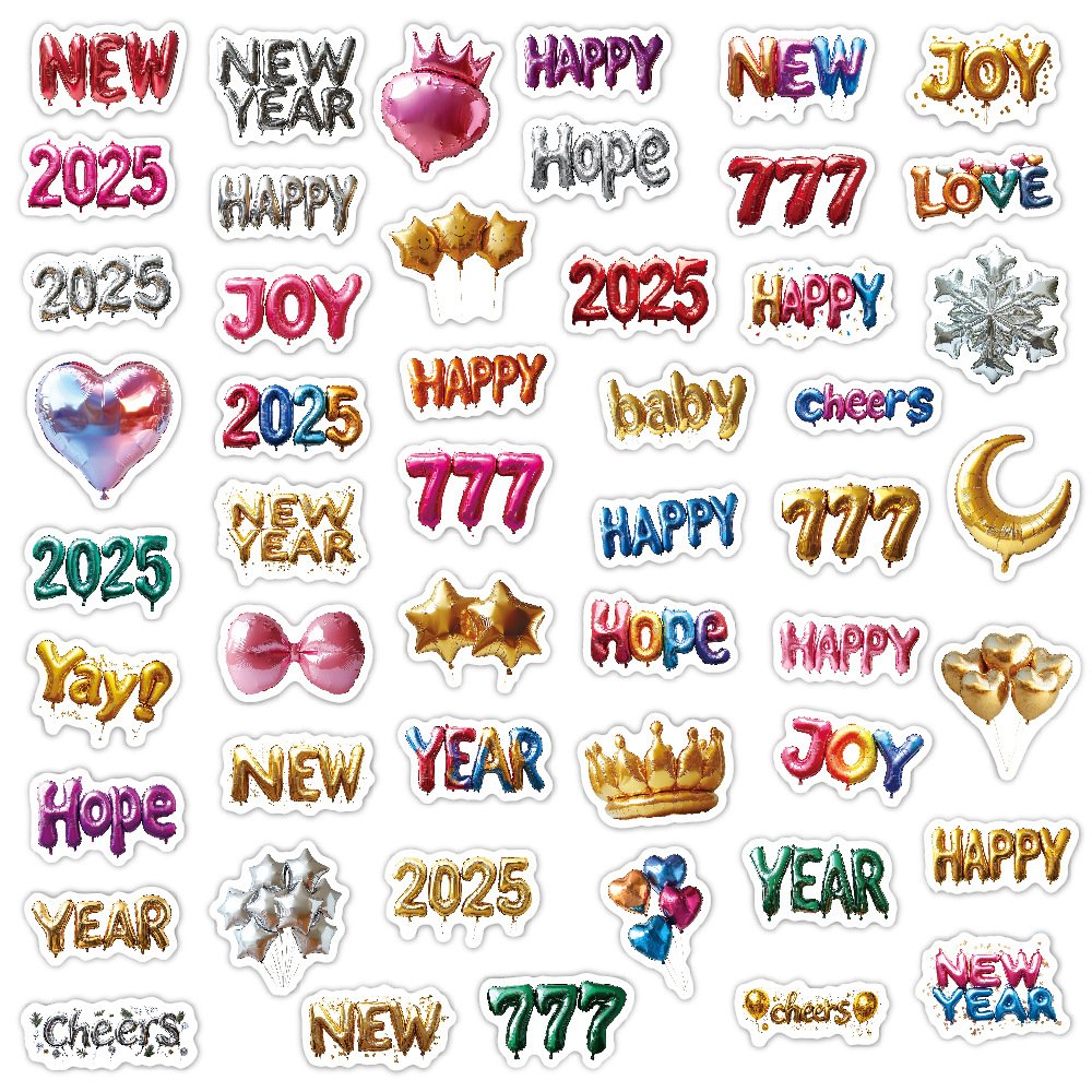 High appearance level die cut Sticker 50 balloon foil digital English New Year DIY Guitar suitcase stickers