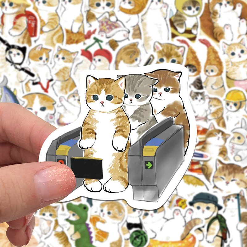 64PCS/Pack Cute Cat Stickers Waterproof Stickers Decals for Laptop Guitar Motorcycle Bike Skateboard Luggage Cartoon Stickers