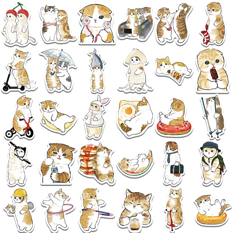 64PCS/Pack Cute Cat Stickers Waterproof Stickers Decals for Laptop Guitar Motorcycle Bike Skateboard Luggage Cartoon Stickers