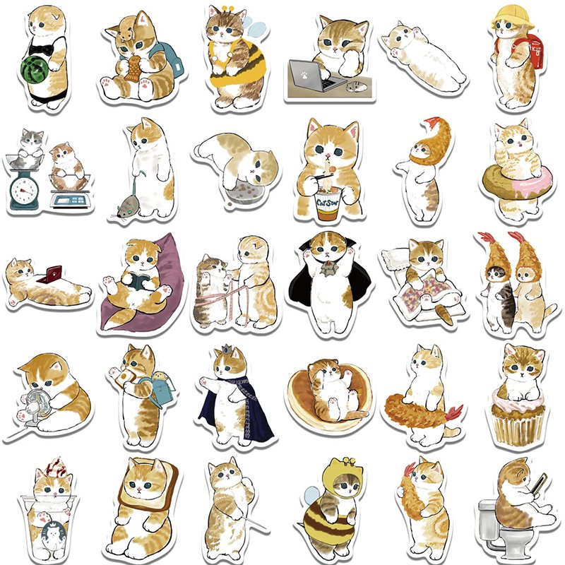 64PCS/Pack Cute Cat Stickers Waterproof Stickers Decals for Laptop Guitar Motorcycle Bike Skateboard Luggage Cartoon Stickers
