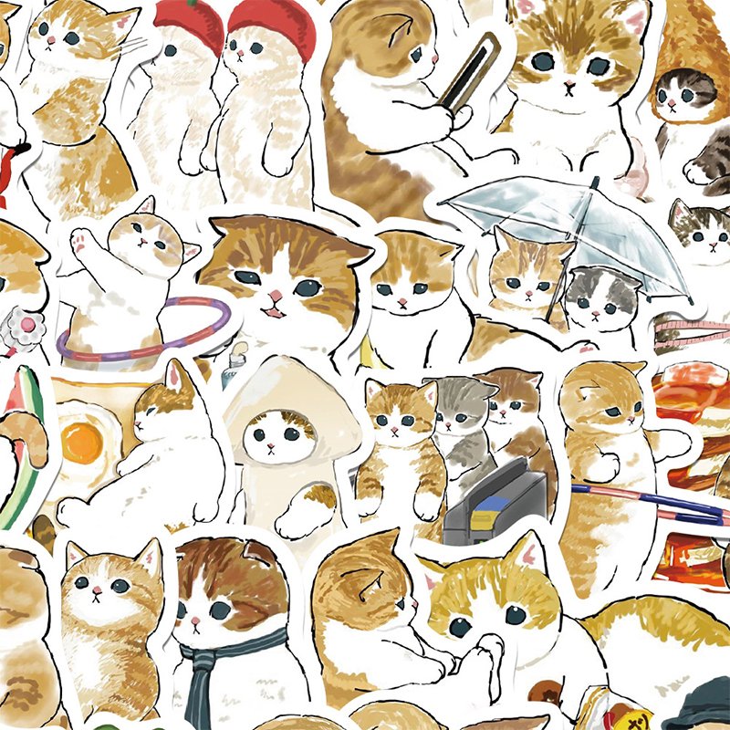 64PCS/Pack Cute Cat Stickers Waterproof Stickers Decals for Laptop Guitar Motorcycle Bike Skateboard Luggage Cartoon Stickers