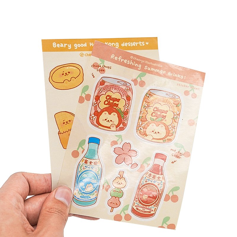 Self Adhesive Waterproof Holographic PVC Vinyl Logo Printing Kawaii Cartoon Kiss Cut Stickers Custom Sticker Sheet