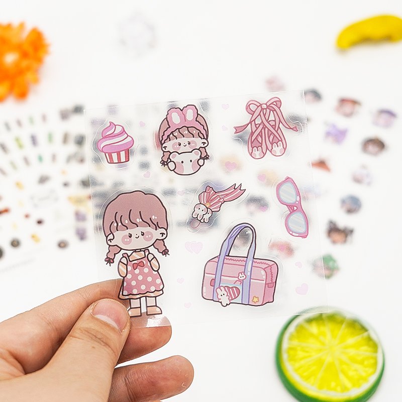 Self Adhesive Waterproof Holographic PVC Vinyl Logo Printing Kawaii Cartoon Kiss Cut Stickers Custom Sticker Sheet