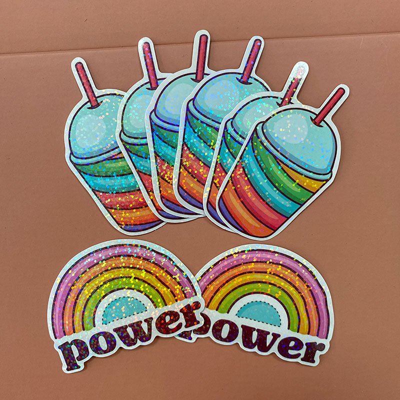 Rainbow Bulk Sparkle Half Die Cutting Sticker Vynyl Tags Mini Kids Stickers Cut Printing