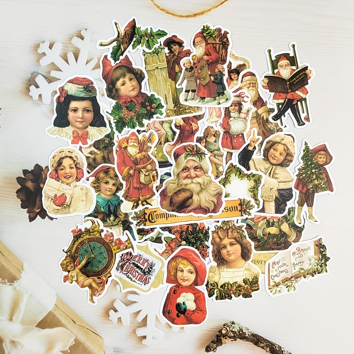 Christmas Cartoon Stickers 50pcs Clear Kiss Cut Waterproof Vinyl Labels Diary Self Adhesive Santa Claus Tree Festival Decoration