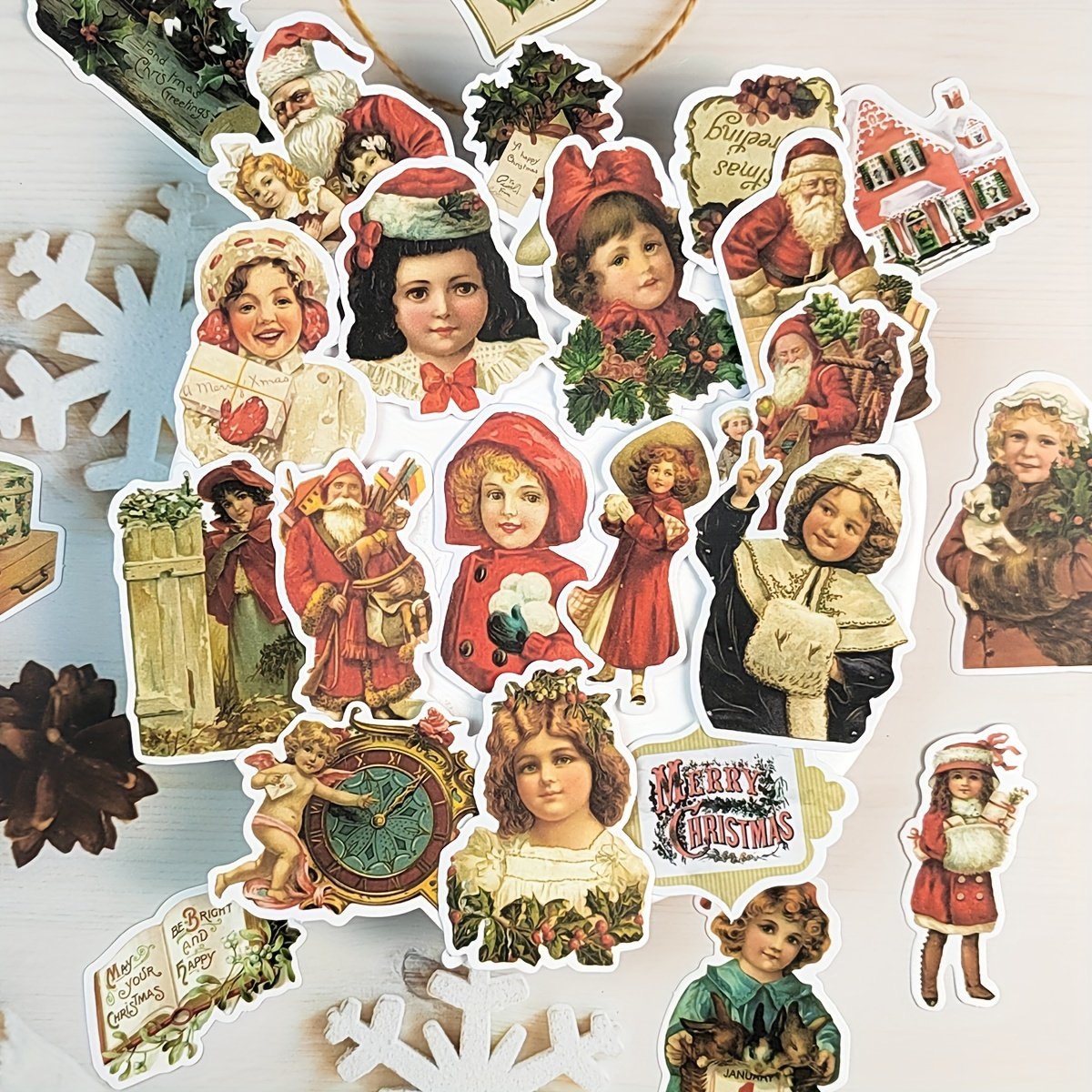 Christmas Cartoon Stickers 50pcs Clear Kiss Cut Waterproof Vinyl Labels Diary Self Adhesive Santa Claus Tree Festival Decoration
