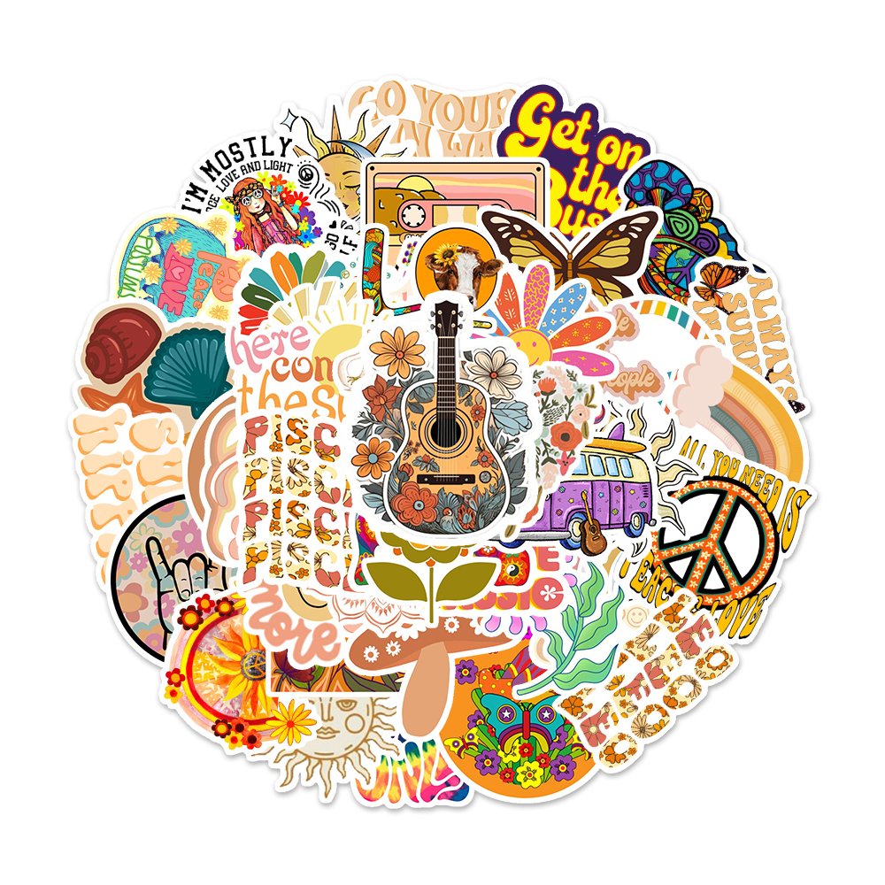 54pcs hippie graffiti stickers packs for Cross border cartoon watercolor sea creature Decorate water bottle luggage PVC