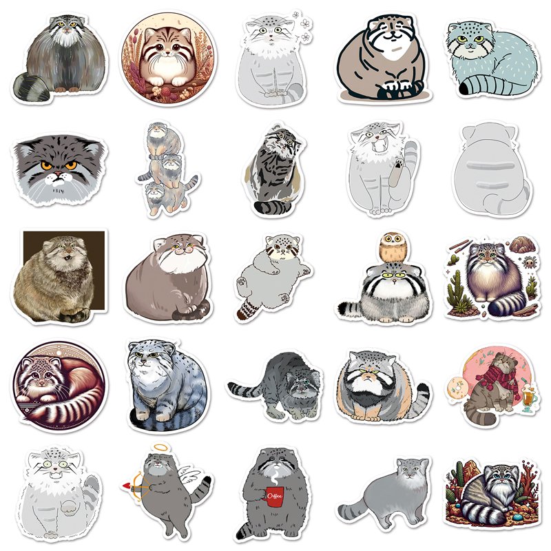 50pcs Factory Hot Sale Vinyl Waterproof Animal Manul Sticker Decorative Laptop Cartoon Sticker