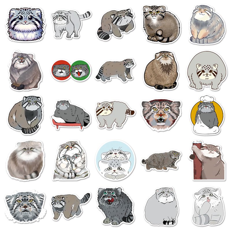 50pcs Factory Hot Sale Vinyl Waterproof Animal Manul Sticker Decorative Laptop Cartoon Sticker