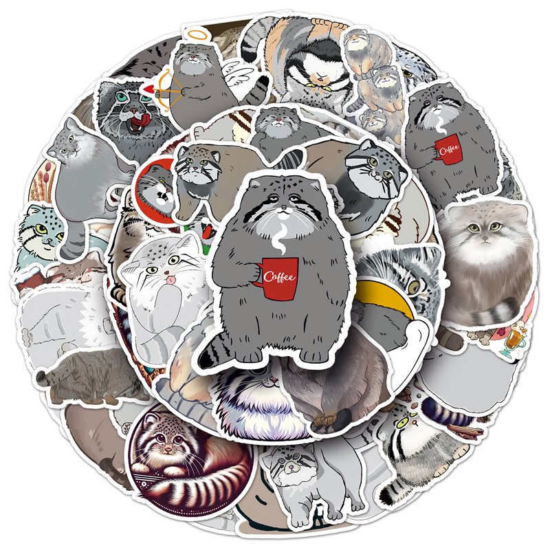 50pcs Factory Hot Sale Vinyl Waterproof Animal Manul Sticker Decorative Laptop Cartoon Sticker