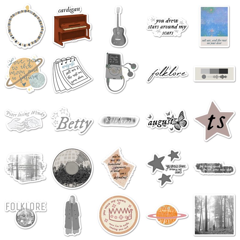 50Pcs Factory Sale Star Graffiti Custom Sticker Cartoon Taylor Albums Folklore Stickers For Laptop Waterproof