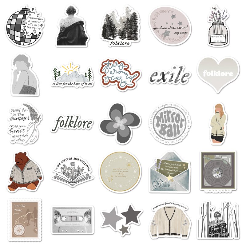 50Pcs Factory Sale Star Graffiti Custom Sticker Cartoon Taylor Albums Folklore Stickers For Laptop Waterproof