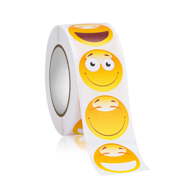 Wholesale factory Roll stickers cute smile face cartoon sticker self-adhesive sticker in stock 500pcs